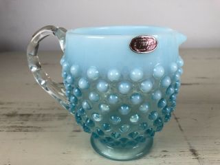 Vintage Fenton Large Creamer/ Small Pitcher Opalescent Blue Glass With Sticker B