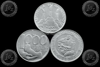 San Marino 3 X 1000 Lire: 1980,  1991,  1992 / Commemorative Silver Coins Unc
