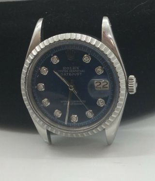 Vintage Stainless Rolex Datejust Diamond Dial Mans Watch 1603 Serial 3 Mill