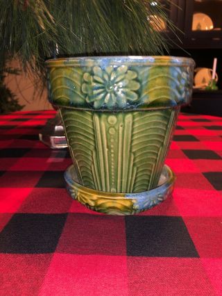 Vintage Art Pottery Flower Pot W Saucer Arts Crafts Era Weller? Roseville? McCoy 3