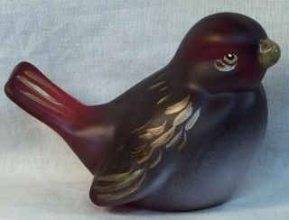 Fenton Art Glass Hand Painted Red Satin Bird Qvc