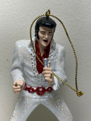 Vintage Elvis Presley Jumpsuit White Cape Glittery Christmas Ornament Sing