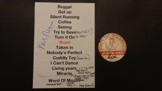 Autographed Mike And The Mechanics Set List Autographed By Mike Rutherford,  Plus
