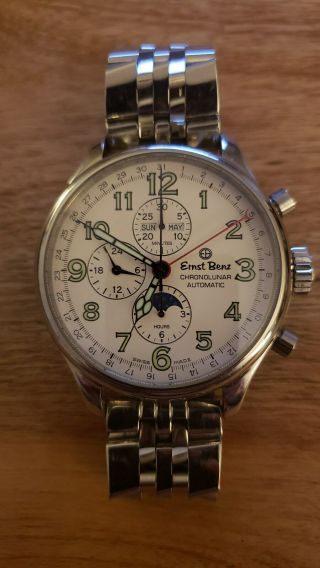 Ernst Benz Gc10312 Mens Automatic Watch 47mm Chronolunar White Dial