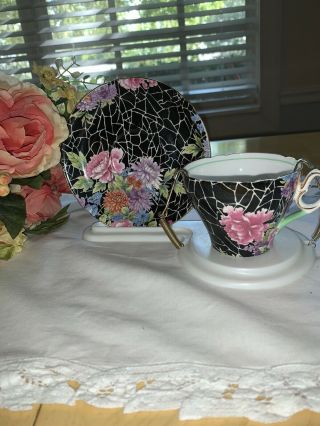 Shelley Black Chintz Cup Saucer 2
