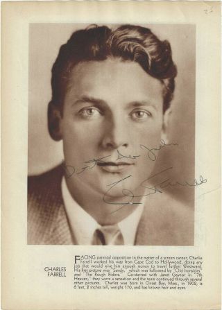Charles Farrell / Douglas Fairbanks,  Jr.  Signed 2 - Sided Vintage Page Autographed