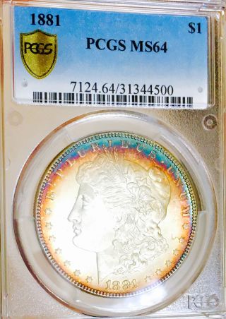 1881 P Morgan Dollar Pcgs Ms64 Monster Rainbow Toned Rims Looks 65 Nr 11384