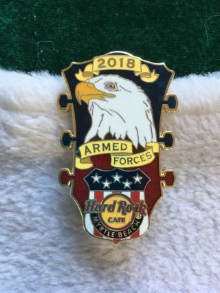 Hard Rock Cafe Pin Myrtle Beach Armed Forces Eagle Headstock W Usa Flag Shield