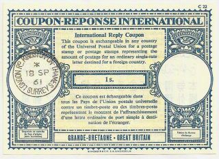 Gb 1961 1s International Reply Coupon London Road Kingston On Thames Surrey