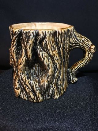 Vintage Tree Trunk Pottery Mugs Hand Crafted Deep Woods Earthy Signed 1982 2