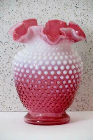 Vintage Fenton Cranberry Opalescent Hobnail 6 " Vase