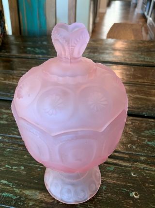 Le Smith Moon And Stars Frosted Pink Covered Compote Apothecary Jar