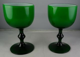 Carlo Moretti Mid Century Modern Green & White Cased Wine Goblets