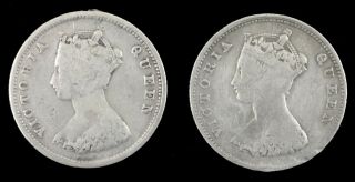 1873 & 1868 Hong Kong 10 Cents Victoria British Colonial Silver Coins