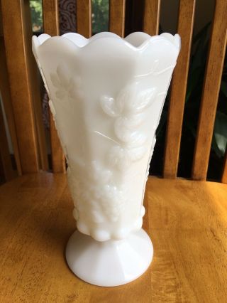 Westmoreland Style White Milk Glass Paneled Grape Vase 9 1/4 " Tall