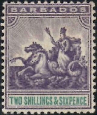 Barbados 1905 Edward Vii 2/6d Violet & Green Sg.  144 (hinged)