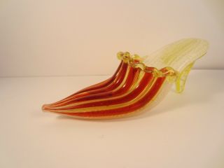 Exquisite Hand Crafted Red Yellow Latticino Slipper Shoe Murano Art Glass 2