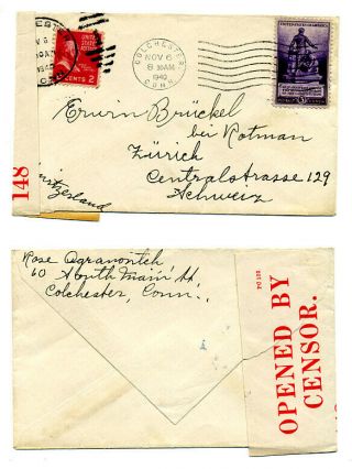 Bermuda Pc102 Examiner 148 Label On 1940 Usa To Switzerland Cover.  2 Recorded