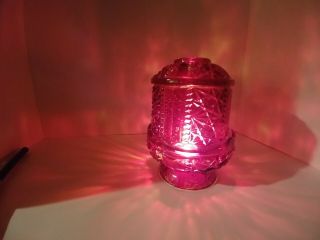 Vintage Indiana Glass Ruby Red Flashed Stars And Bars Fairy Lamp