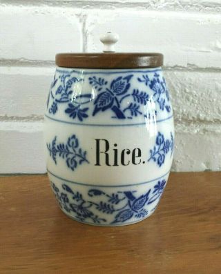 Antique Vtg German Germany Blue Onion,  Meissen " Rice.  " Porcelain Canister/lid