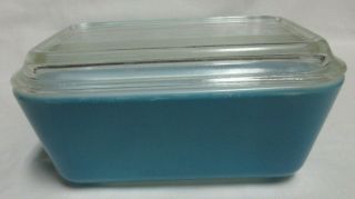 Vintage Pyrex 502 - B Primary Blue Refrigerator Dish With Narrow Ribbed Lid 502 - C