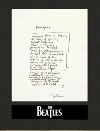 John Lennon Imagine Handwritten Lyrics Display Mounted Photograph Gift Beatles