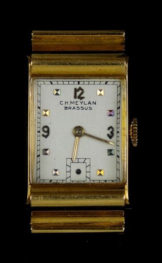 Retro C.  H.  Meylan 18k Solid Gold Wrist Watch Swiss 18 Jewels Adjusted Ew - Meylan