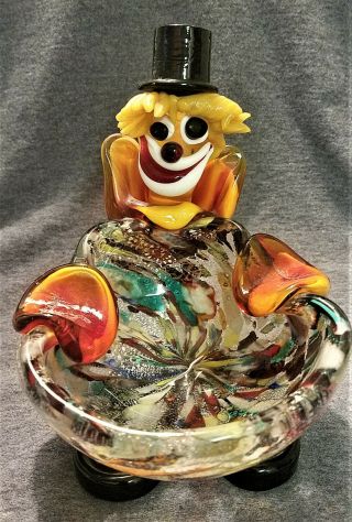 Vintage Murano Art Glass Crazy Grin Clown Dish Bowl