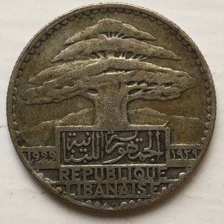 1929 Lebanon 50 Piastres - Cedar Tree -.  680 Silver,  28 Mm