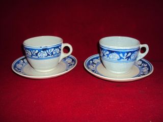2 Dedham Pottery Arts And Crafts Rabbit Coffee Cups & Saucers 2