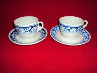 2 Dedham Pottery Arts And Crafts Rabbit Coffee Cups & Saucers 1