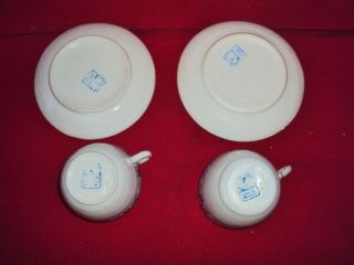 2 Dedham Pottery Arts and Crafts Rabbit Coffee Cups & Saucers 1 3