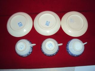 3 Dedham Pottery Arts and Crafts Rabbit Coffee Cups & Saucers 3