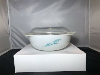 Pyrex Turquoise Blue Wheat 023 Promotional Round Dish With Lid