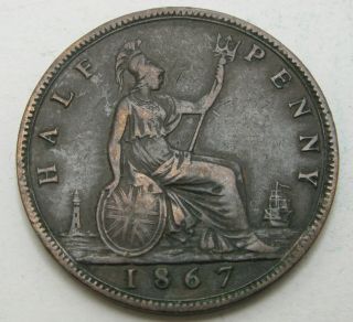 Great Britain 1/2 Penny 1867 - Bronze - Victoria - Vf - 717