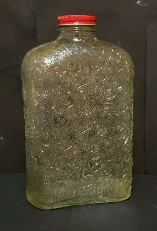 Vintage Anchor Hocking Embossed Glass Refrigerator Jar Water Bottle Peacock Lid