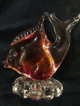 Vintage Murano Art Glass Red Angel Fish Paperweight