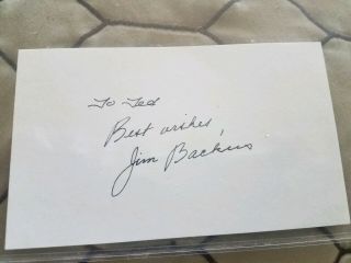Jim Backus Signed Autograph 3x5 Index Card From Mr.  Magoo And Gilligan 