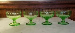 Set Of 4 Vintage Federal Green Depression Glass Hostess Sherbet/dessert