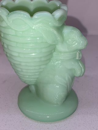 Fenton Jadeite Green Glass Easter Bunny Rabbit W/ Basket Toothpick/egg Holder