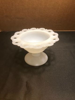 Vintage White Milk Glass Lace Edge Pedestal Footed Candy Dish/desert Bowl.  Craft