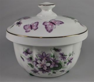 Aynsley Wild Violets Round Box With Lid 4 3/8 " By 2 1/2 " - Perfect