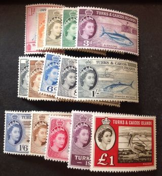 Turks & Caicos Islands 1957 Full Set Of 15 Stamps To £1.  00 Hinged