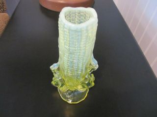 Vintage 1950s Modern Lg Wright Yellow Opalescent Vaseline Glass Corn Cob Vase