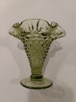 Vintage Fenton Glass Green Hobnail Vase