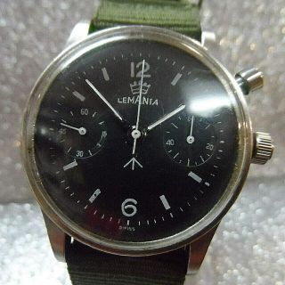 Vintage Lemania 2220 One Stop Chronograph Military Watch