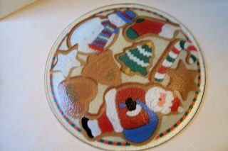 PEGGY KARR FUSED GLASS Christmas Cookies Plate Santa Snowman 2