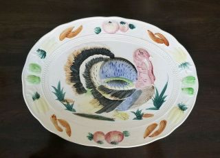 Vintage Hand Painted Thanksgiving Turkey Platter Made In Japan