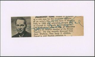 Franchot Tone (1905 - 1968) Autograph Cut | " Mutiny On The Bounty " - Signed