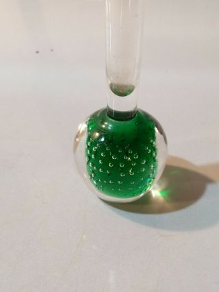 Vintage Controlled Bubble Green Glass Bud Vase Paperweight with Label 2